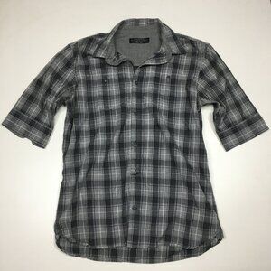 ALL SAINTS Gray Black Plaid Checks BOWERMAN Short Sleeve Button Shirt
